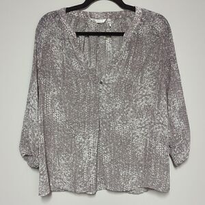 Zoa Gray and White V Neck Blouse